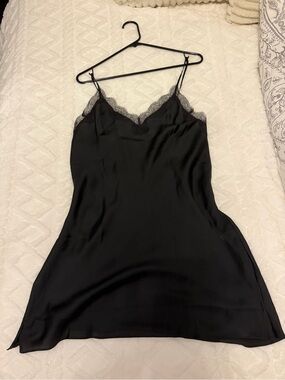 Victoria's Secret Black Satin Lace-Trim Slip